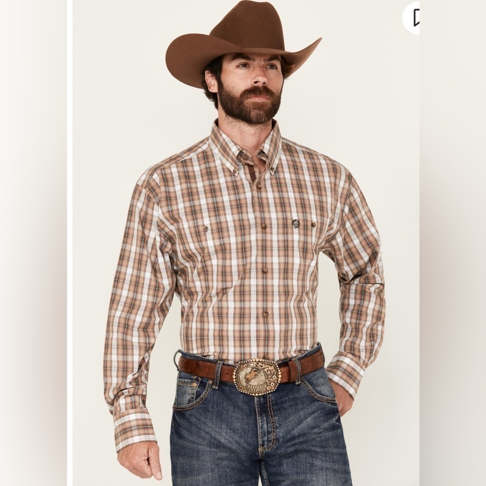 COPY - GEORGE STRAIT BY WRANGLER MEN'S PLAID LONG SLEEVE BUTTON-DOWN WESTERN SH…